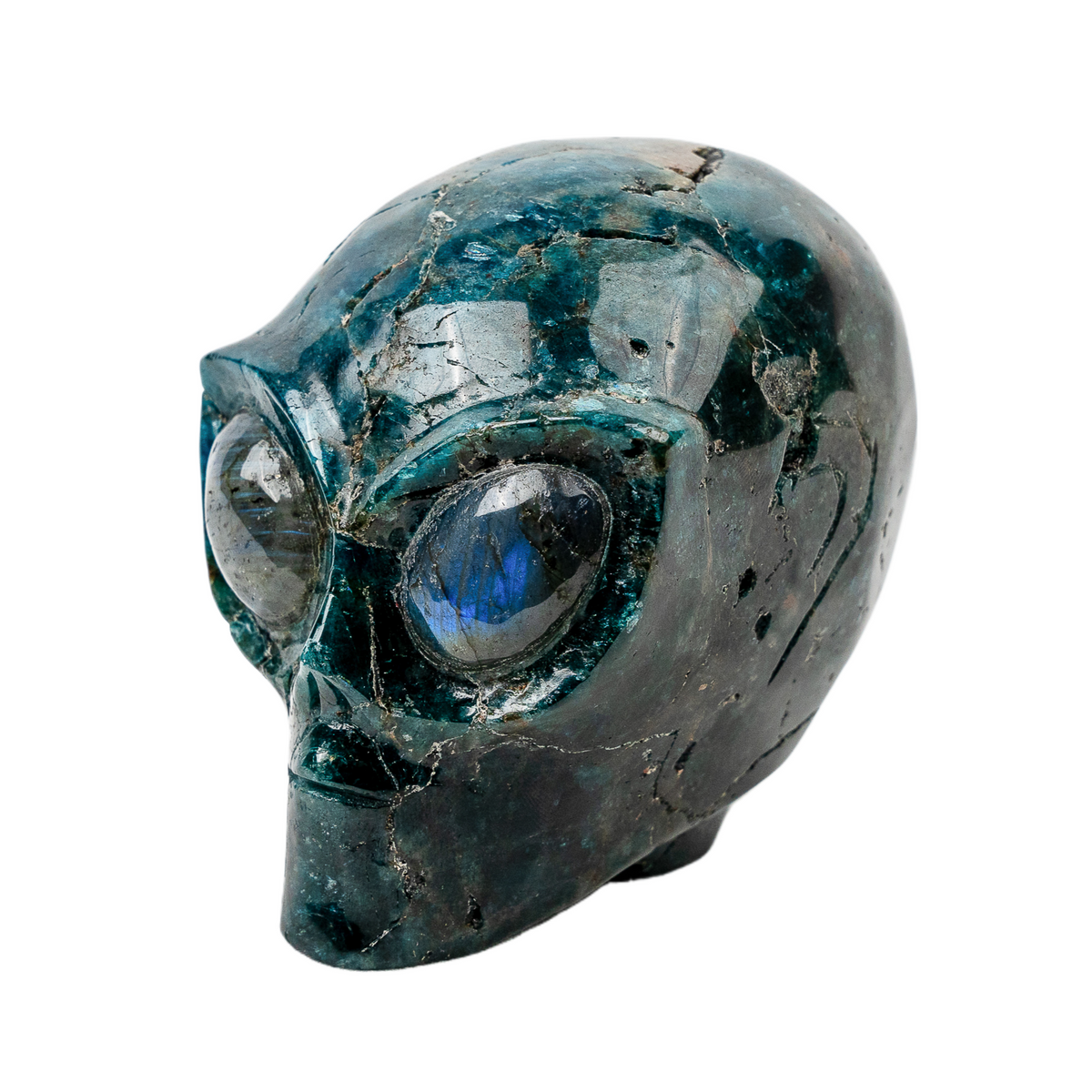 Blue Apatite 4.25" Crystal Alien with Labradorite Eyes