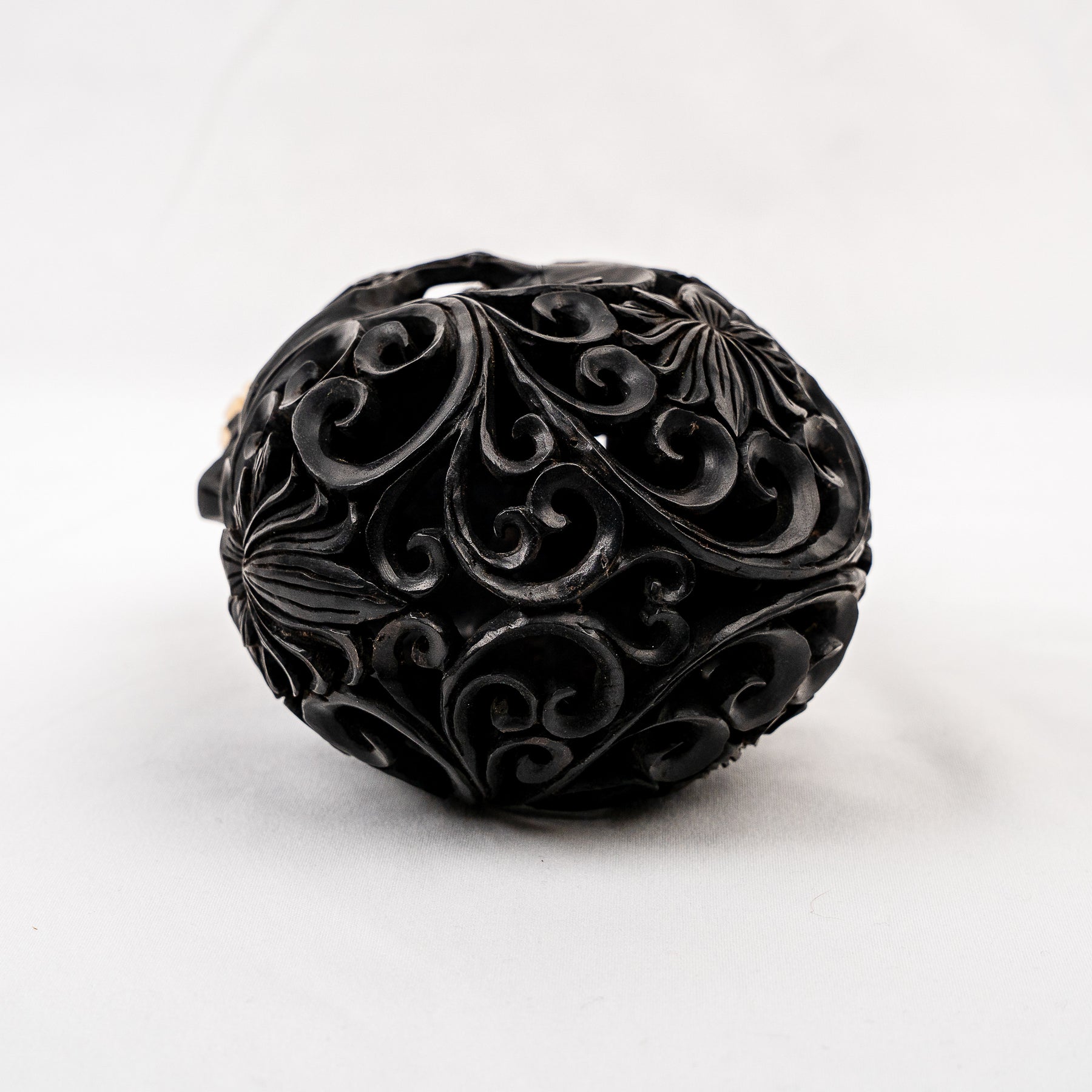 Black Ebony 5" Wood Skull - Lotus Pattern