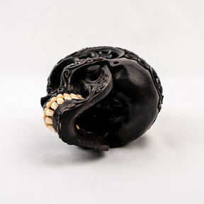 Black Ebony 5" Wood Skull - Lotus Pattern