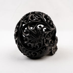 Black Ebony 5" Wood Skull - Lotus Pattern