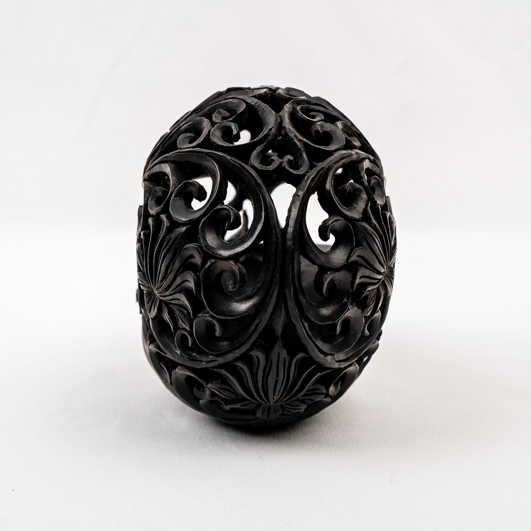 Black Ebony 5" Wood Skull - Lotus Pattern