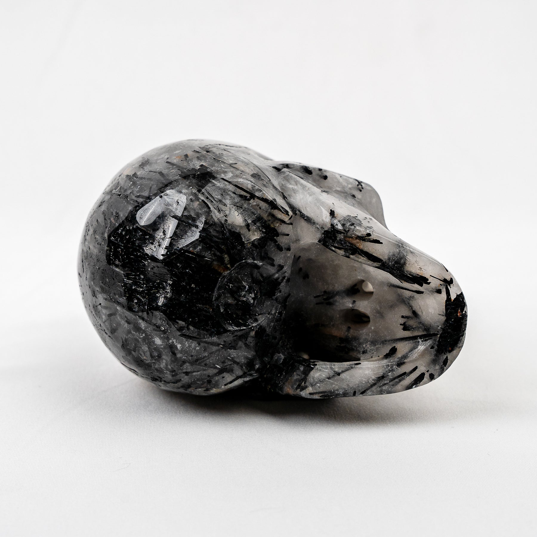 Black Tourmaline in Quartz 4.25" Large Crystal Skull