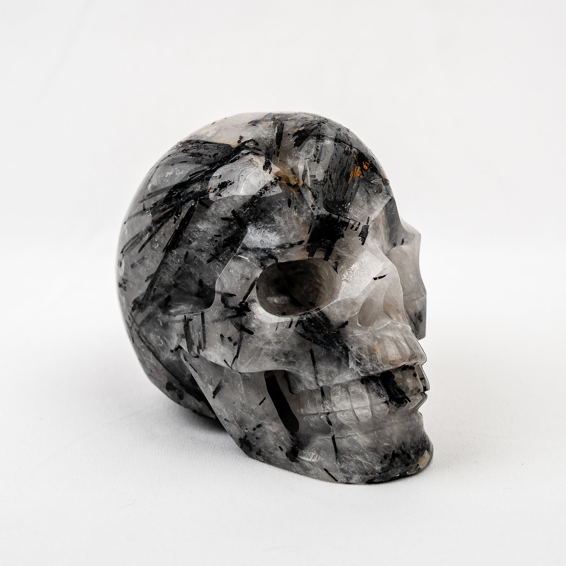 Black Tourmaline in Quartz 4.25" Large Crystal Skull