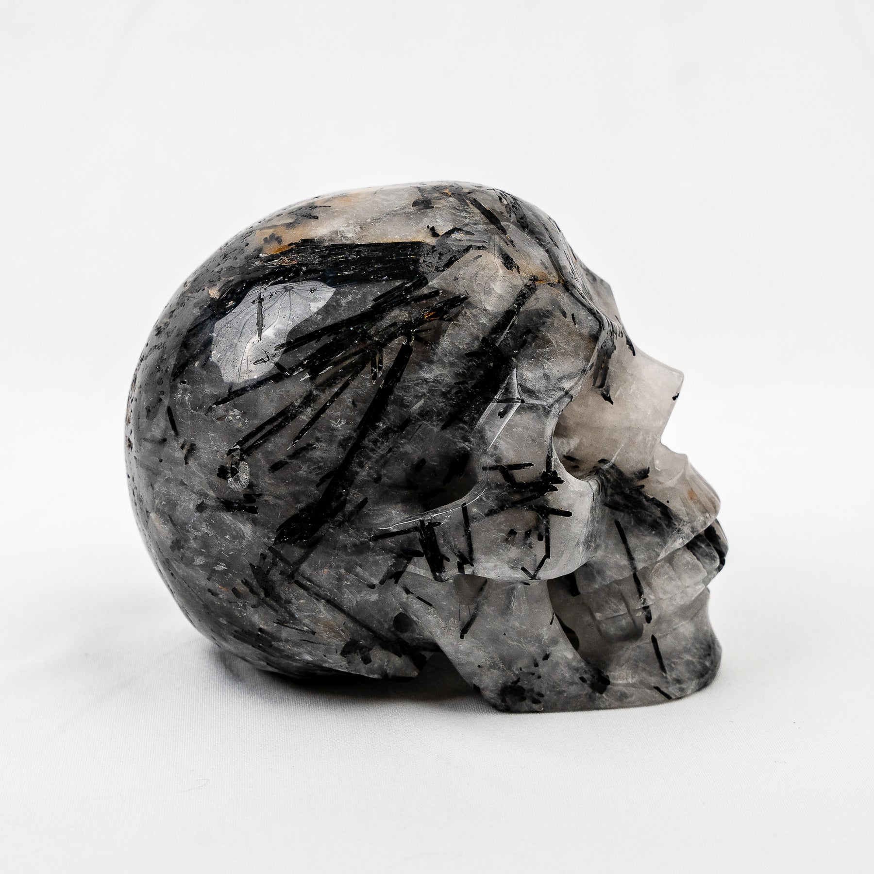 Black Tourmaline in Quartz 4.25" Large Crystal Skull