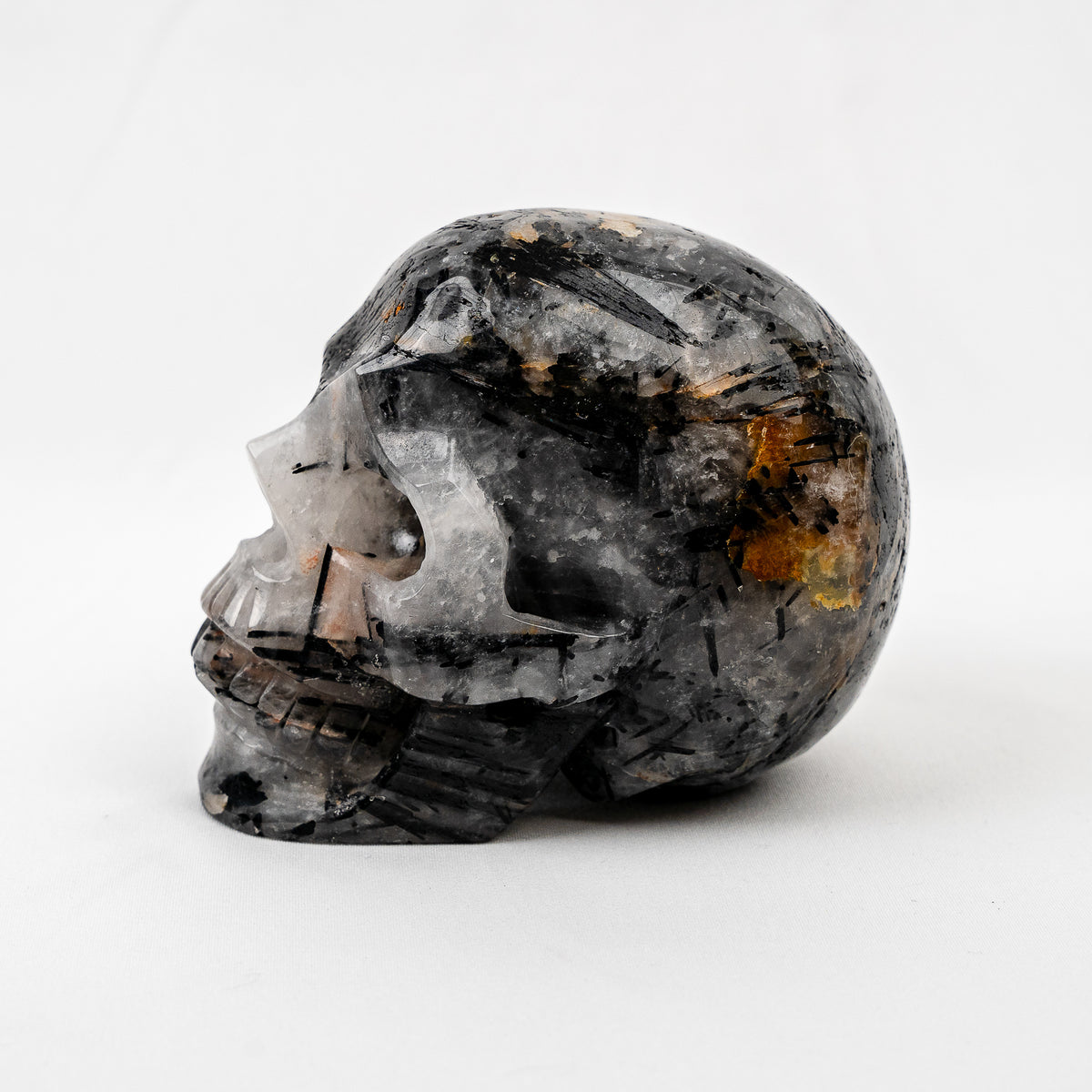 Black Tourmaline in Quartz 4.25" Large Crystal Skull