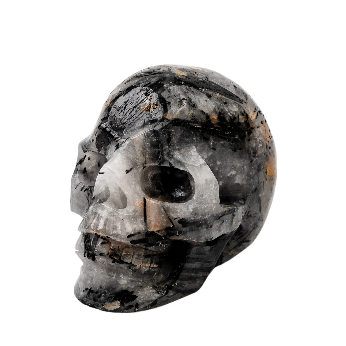 Black Tourmaline in Quartz 4.25" Large Crystal Skull