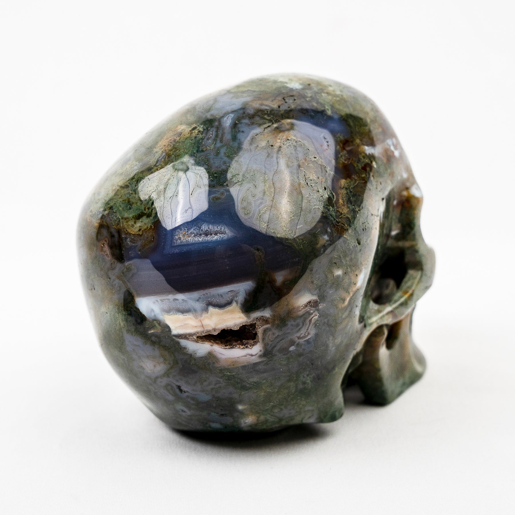 Moss Agate 5" Large Crystal Skull