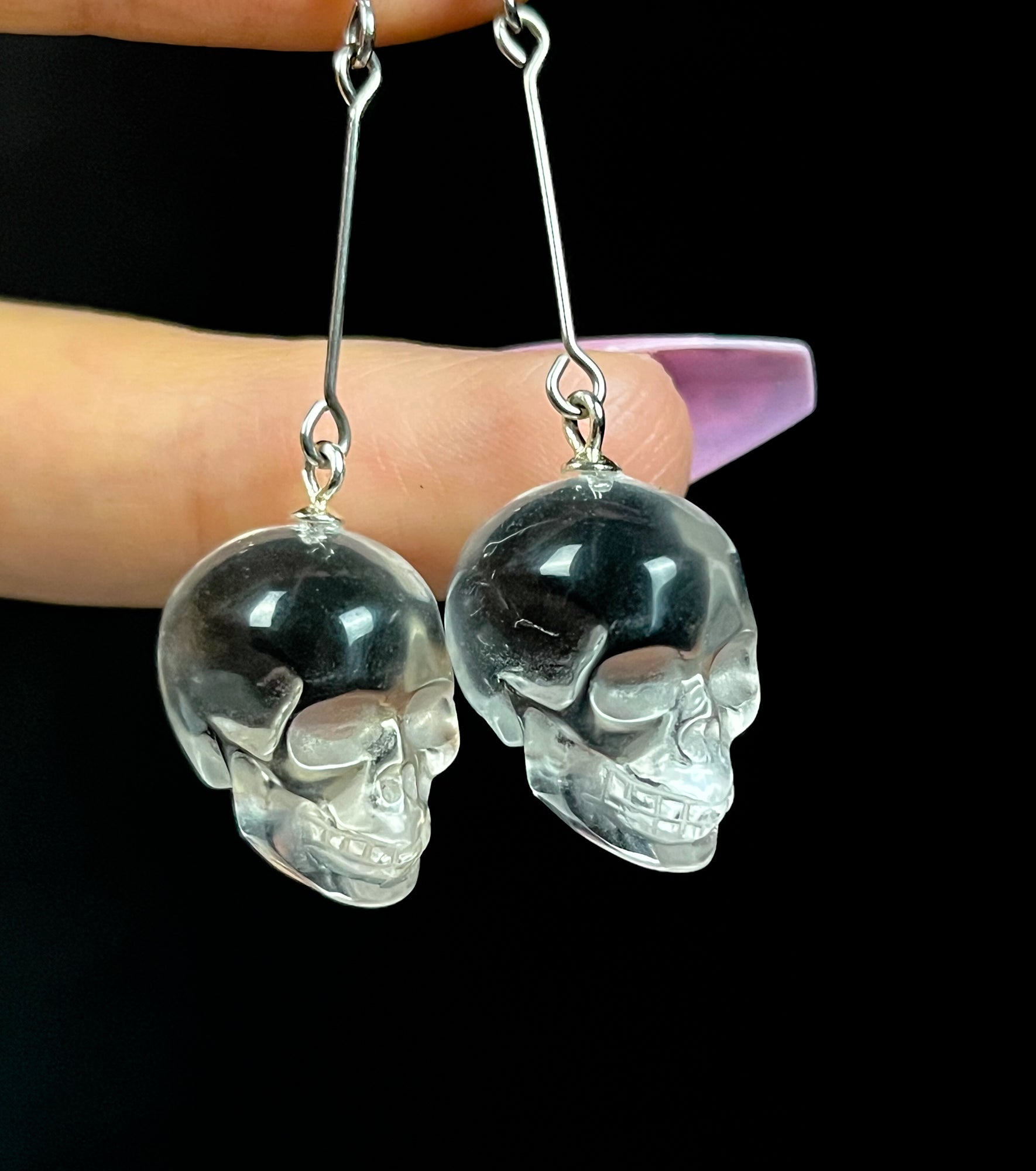 AAA Quality Quartz Crystal Skull Earrings